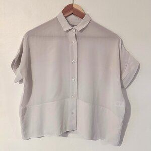 Everlane | The Boxy Shirt in Washable Silk | Grey White | Size 00